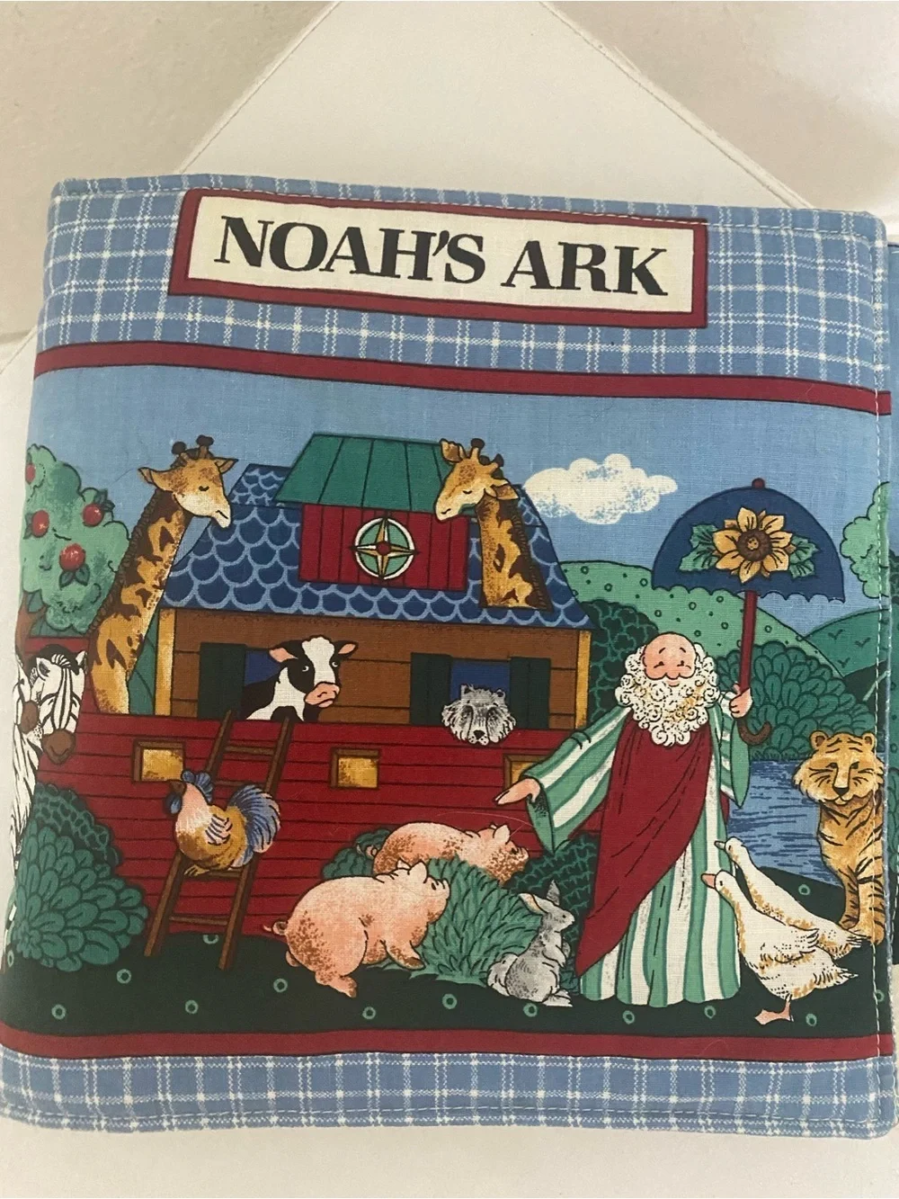Vintage Noah's Ark Fabric Kids Nursery Handmade Cotton Book 9x9